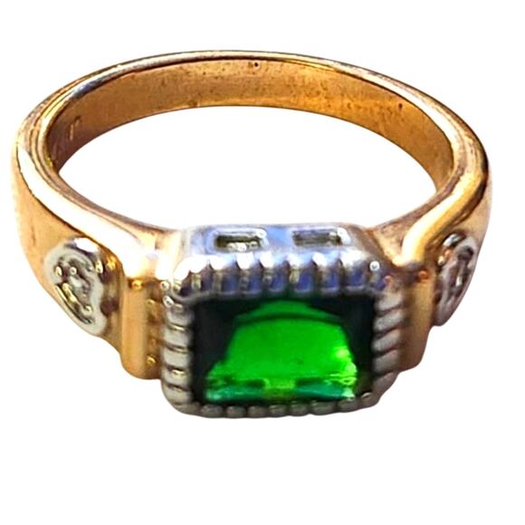 Jewelry - Thailand Heavy 22k Gold Plate Over Silver Green Ring Size 7.5
